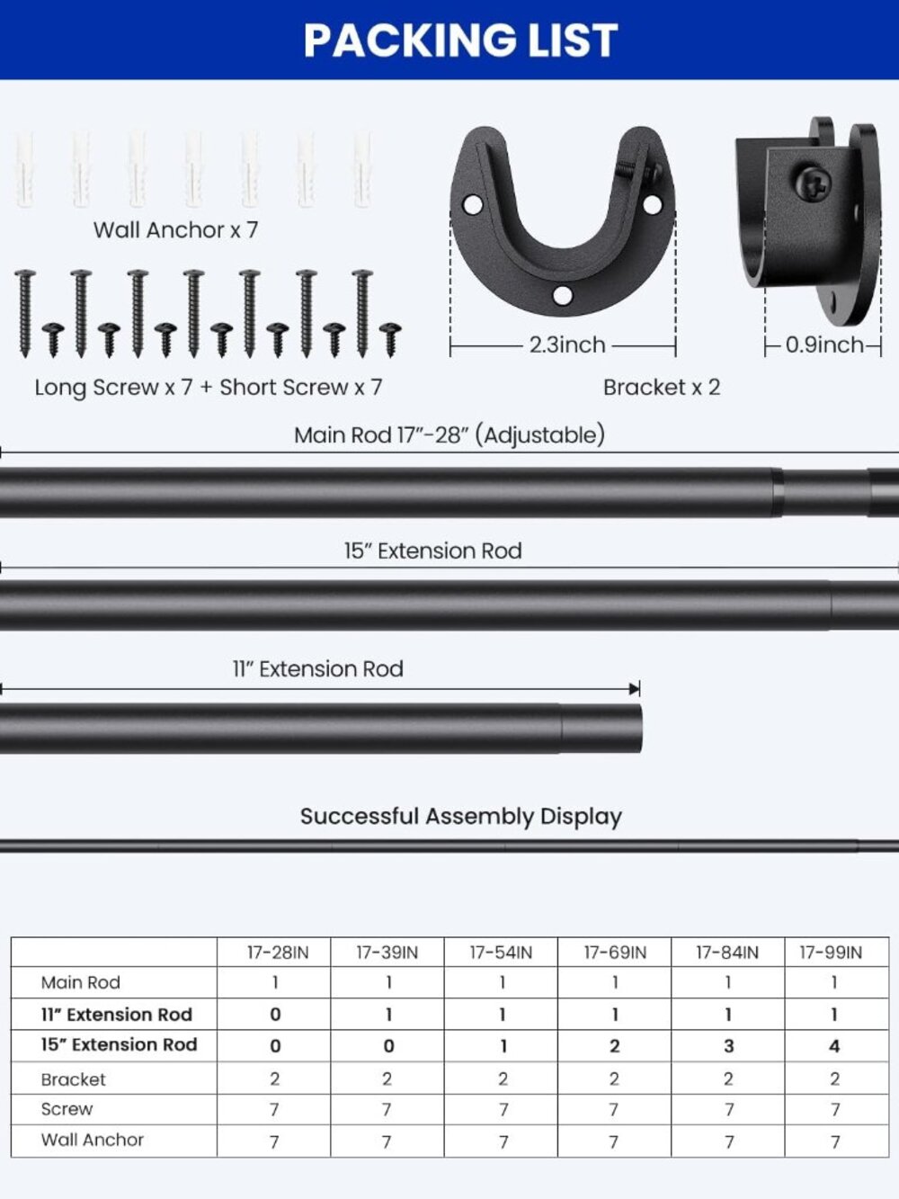Closet Rods for Hanging Clothes, 17 to 84 Inches Stepless Adjustable Metal Close - Picture 5 of 9